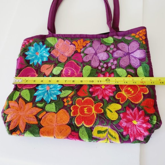 Vintage Bag Embroidered Boho Floral Shoulder Purple - Picture 8 of 11